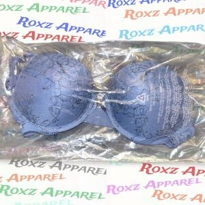 Victoria's Secret - Denim Rose Lace Push-Up Bra